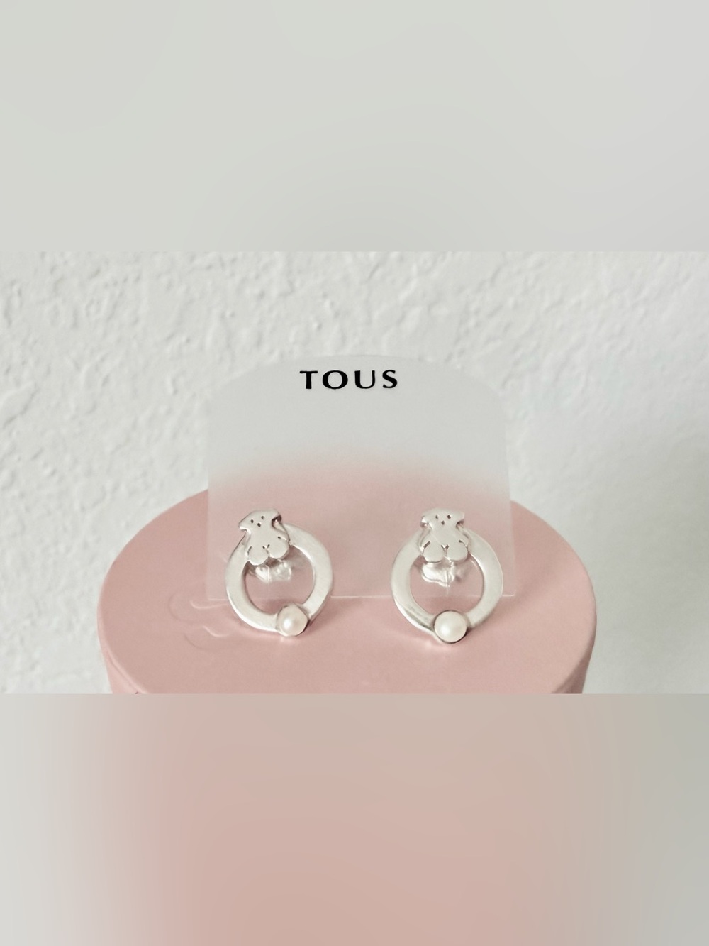 TOUS Silver Bear Hoop Earrings with Pearl Accent - Silver NEW!!!